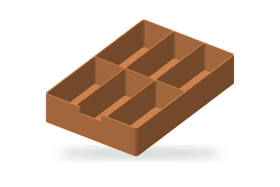 Aperçu 3D d’un plateau de rangement à six compartiments